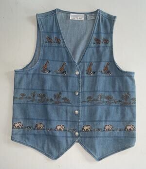 Vintage 90s Casey & Max Safari Button Front Vest Women Sm Blue Denim Grandmacore